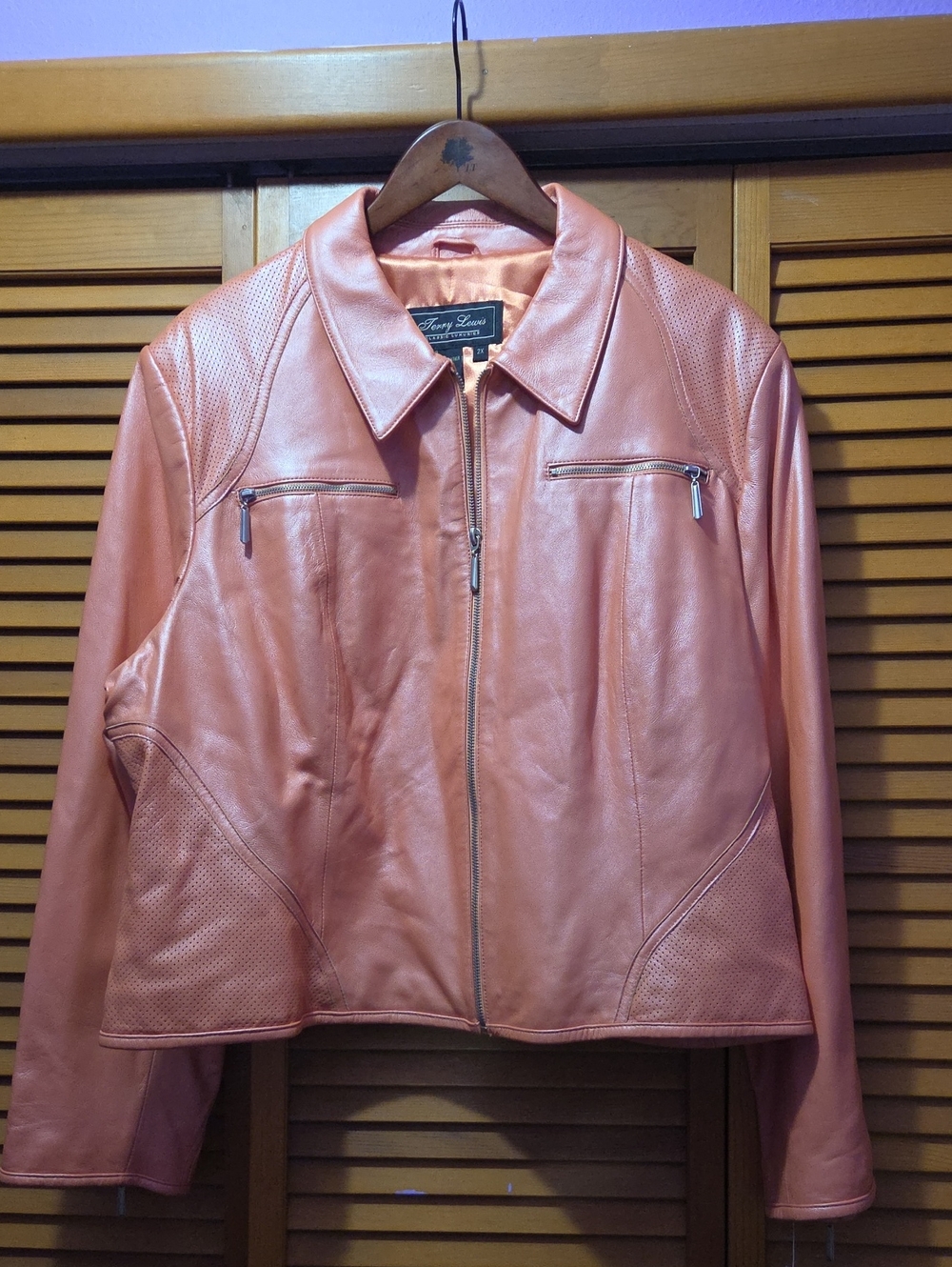 Terry Lewis Classic Luxuries Coral-Pink Leather Zip Jacket
